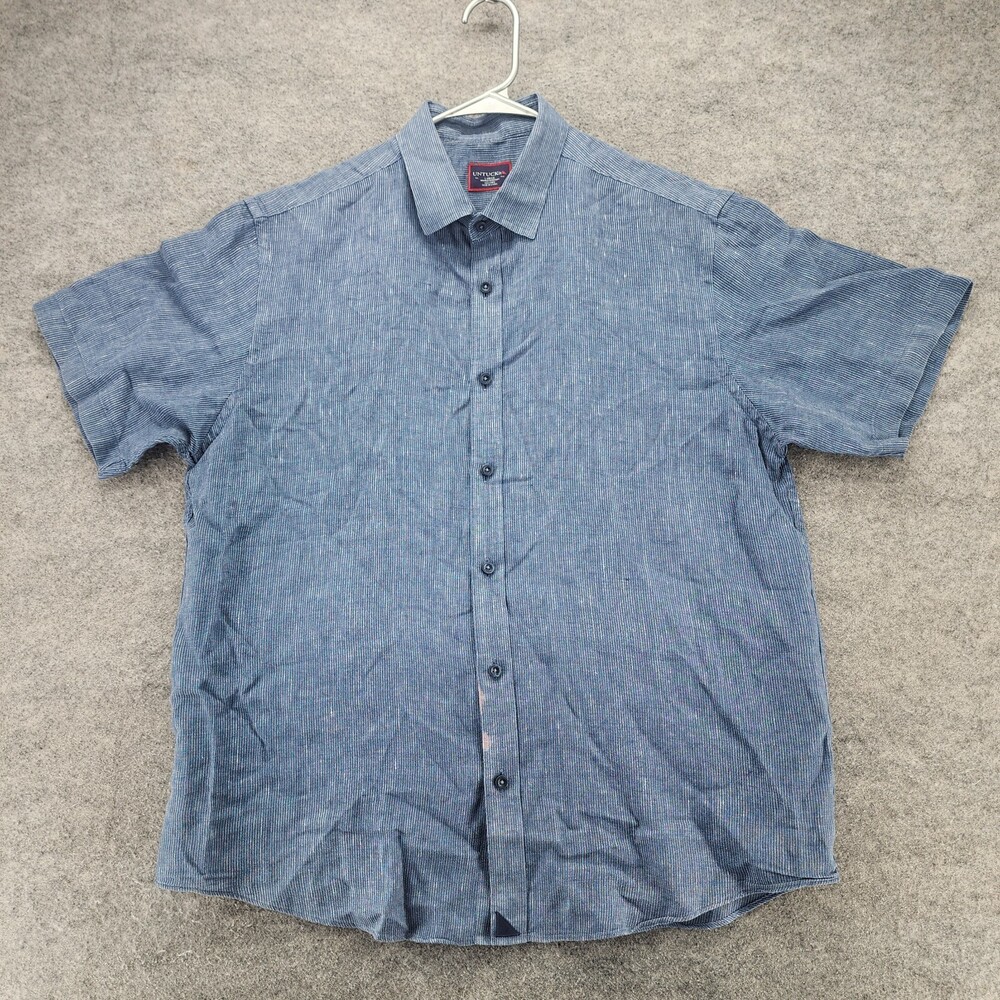 UNTUCKit Shirt Mens Large Short Sleeve Button Up Blue Linen